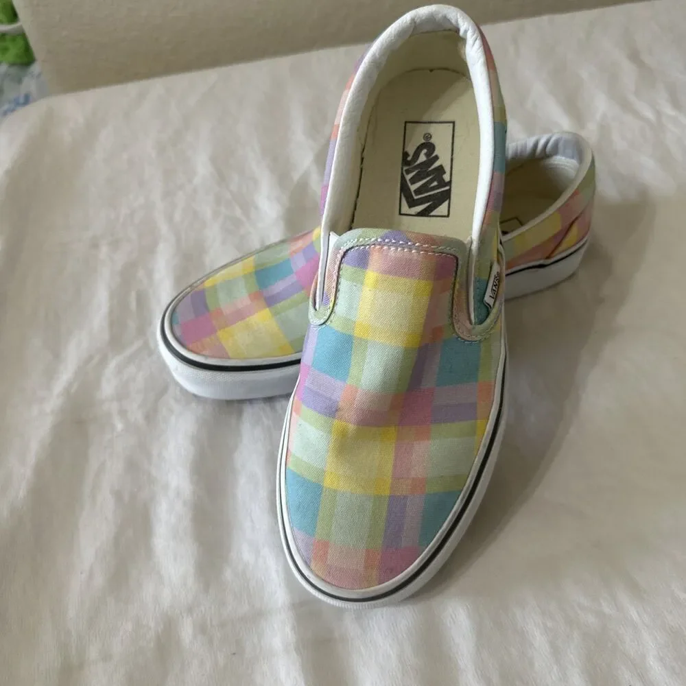 Vans Slip On Pastel Multicolor Check Womens Size 8 - Picture 2 of 6